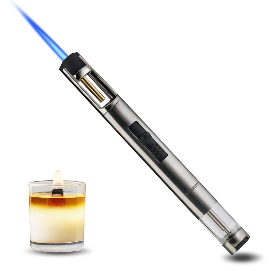 Honest Silver Elegant Torch Lighters Butane Slim Lighter Refillable Single Jet Flame For Candle Grill Bbq (Silver)