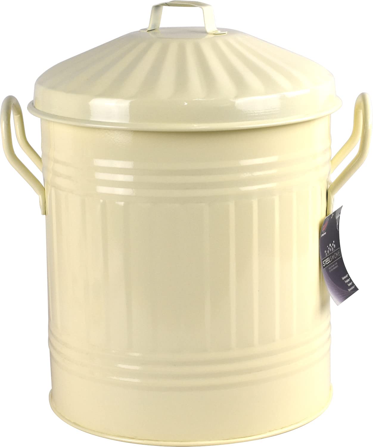 Sterling Ventures 13L Mini Coloured Metal Dust Bin with Lid Recycling Waste Rubbish (Cream)