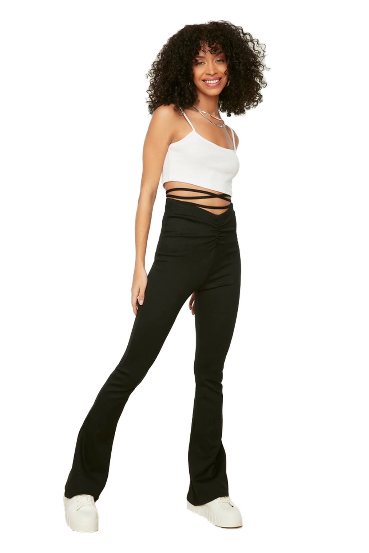 Trendyol Women High Waist Flare Leg Flare Trousers Schwarz