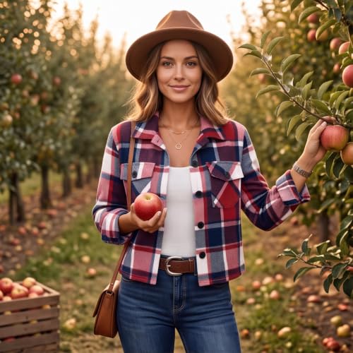 Cropped Jackets for Women Plaid Fashion Button Up Collared Fall Coat - image 2