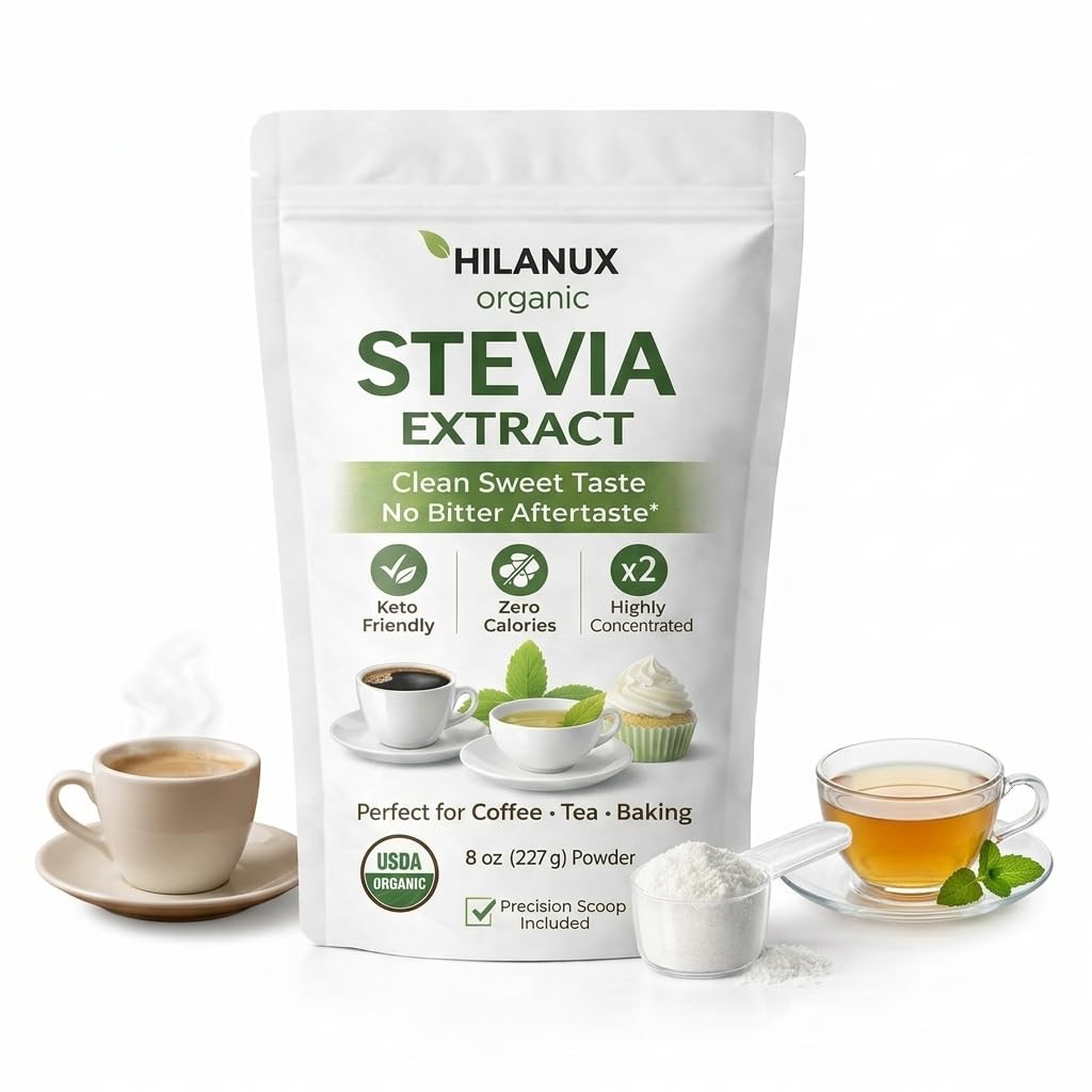 Pure Organic Stevia Extract stevia Powder sweetener stevia packet– 8 oz (Zero Calorie, Keto & Diabetic Friendly) – Reduced bitter aftertaste Natural Sugar Substitute for Baking & Beverages – Non-GMO, Gluten-Free, sugar free