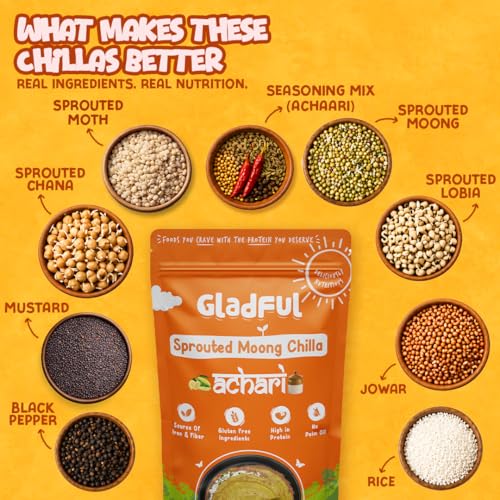 Image of Gladful Combo Chilla Mix - Low GI, Diabetes-Friendly & Gluten-Free - No Maida, Palm Oil & Trans-Fat - Vegan & High-Protein Chilla /Dosa Mix - Achari /Schezwan - Pack of 2 (200g each)