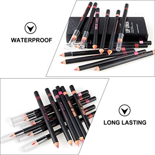 PIXNOR Conjunto de Lápis de Delineador de Lábios 12 Pcs Lápis Fosco à Prova de Suor à Prova de Suor