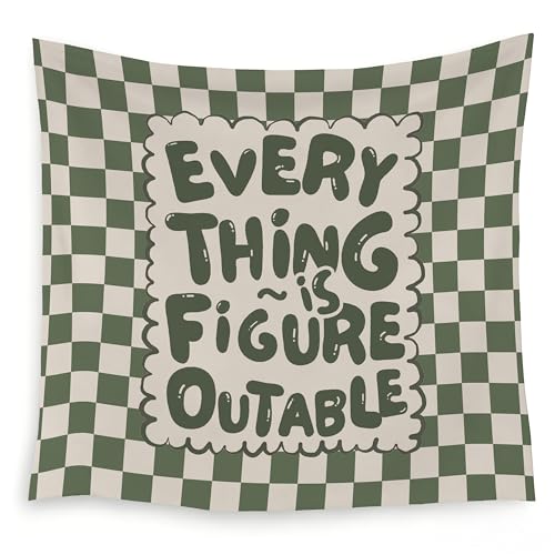 LADOCK Green Checkered Inspirational Wall Tapestry Everything Is Figureoutable Positive Affirmation Tapestry Wall Hanging Decor for Kids Boys Room Playroom Home Office 50x60 Inch