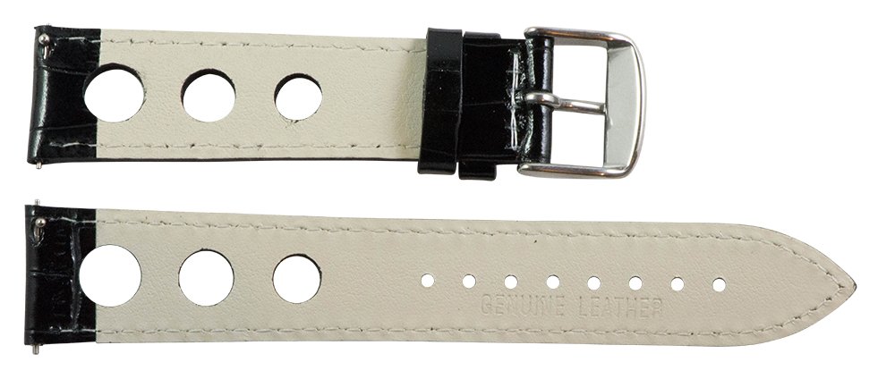 Clockwork Synergy, LLC 22mm Rally 3-hole Croco Black/White Leather Interchangeable Replacement Watch Band Strap