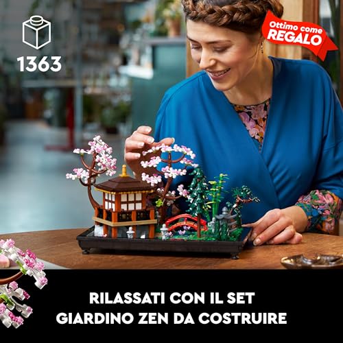 10315 Icons Il Giardino Tranquillo, Kit Giardino Botanico Zen per Adulti con Fiori di Loto, Regalo per Donna e Uomo Fan del Giardinaggio Giapponese, Decorazione da Scrivania Personalizzabile - Lego - Immagine 1