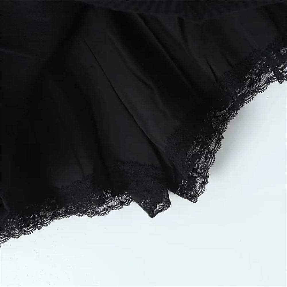 SWEPER Falda Corta De Mujer - Falda A Rayas con Decoración De Encaje, Accesorios Elegantes para Cinturón, Minifalda Acampanada De Cintura Alta con Cremallera