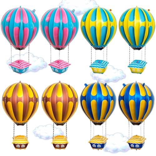 Globo aerostático de 8 piezas, globo de cumpleaños de papel de aluminio, globo de papel de aluminio con forma de globo aerostático XXL, globo de cumpleaños infantil, decoración con globos aerostáticos