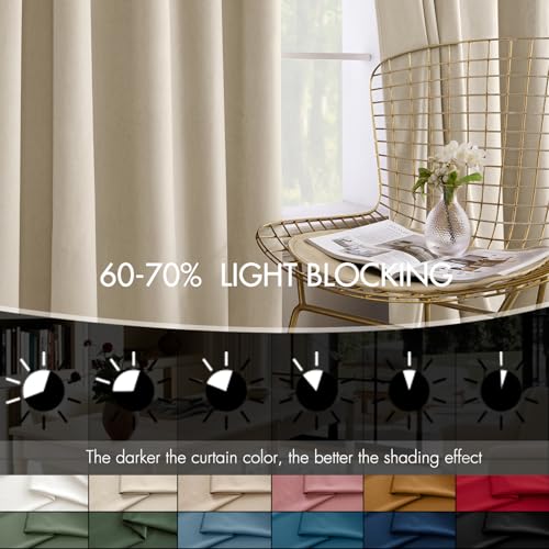 Image of MIULEE Velvet Curtains 50W x 84L 2 Panels Beige Blackout Curtains | Luxury velvet fabric, pinch pleat design, back tab hooks, thermal insulated, blackout light blocking, for living room bedroom