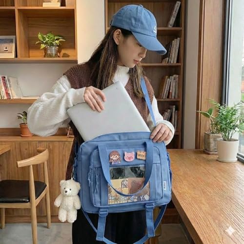 Image of Kawaii Crossbody Ita Bag for Women with Pin & Plush Bear - Japanese Messenger Bags Y2K Shoulder Purse