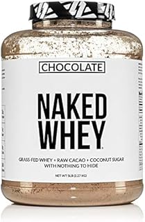 Naked Whey Chocolate Protein - All Natural Grass Fed Whey Protein Powder, Organic Chocolate, and Coconut Sugar 5lb Bulk, GMO Free, Soy Free, Gluten Free Aid Muscle Growth and Recovery 60 Servings