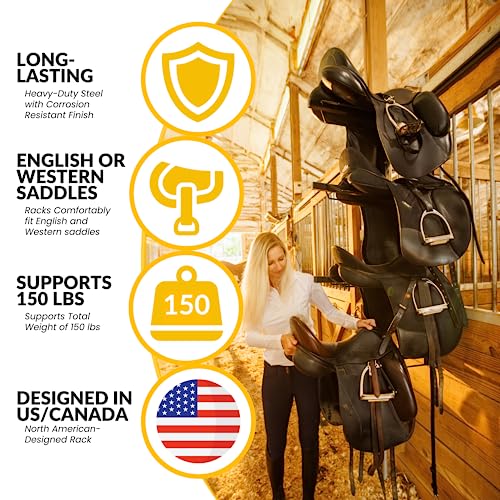 SteelChimp Saddle Rack Wall Mount - Equestrian 4-Tier Heavy Duty | Western and English Saddle Rack | Holds Tack, Pad, Accessories etc. for Horses | USA Designed - Thumbnail 2