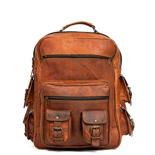 Unisex men women backpack hiking outdoor backpack genuine leather daypacks for 16 inch laptop student backpack for school brown
