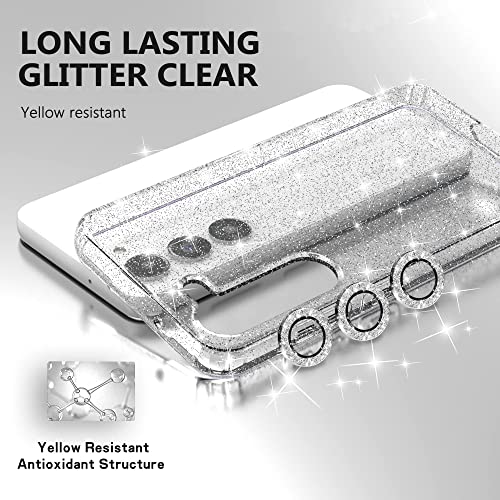Image of KIOMY Glitter Clear Case for Samsung Galaxy S23+ [S23 Plus] with Diamond Sparkle Camera Lens Protector and 2 Packs Tempered Glass Screen Protectors Sparkly Bling Girl Women Shockproof Protective Cover