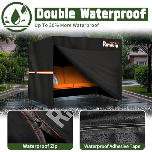 Rimwig Garden Swing Covers Waterproof Heavy Duty 3 Seater Outdoor Swinging Chair Cover Windproof Anti-UV Patio Garden Hammock Cover(215x125x170cm) - Black