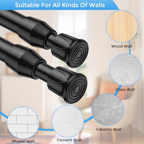 Image of 2 Pack Small Tension Rod 12 to 19 Inch Adjustable Tension Rod Mini Curtain Rod Spring Rod No Drilling Short Tension Rods for Windows, Cupboard, Kitchen, Black