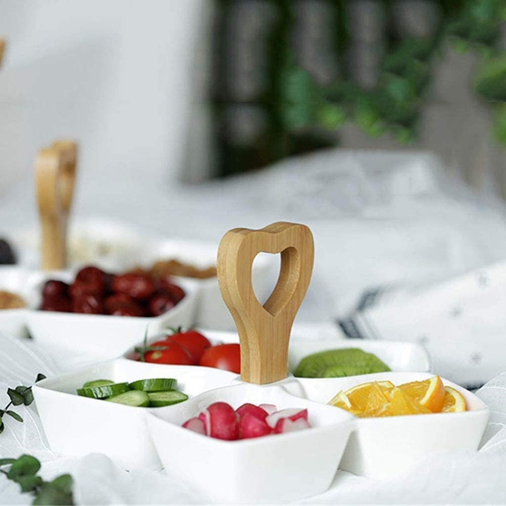 Zidao Snack Box cookie jar, Petal wooden handle Dried fruit plate snack tray with mobile phone holder, snack serving tray for Home Wedding Christmas