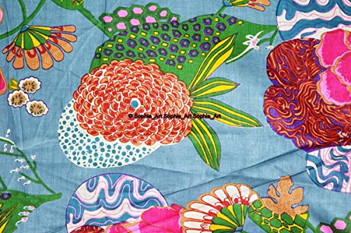Image of Indian Hand-Block Printed Jaipuri Print Tropical Paisley Floral Ethnic Sanganer Kurti Print Cotton Fabric (Grey Tropical, 20 Yards)