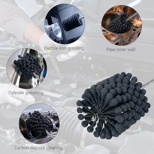 Image of Cylinder Hone, 240 Grit Silicon Carbide, 3 3 /4 inch (95mm) Diameter Ball Hone | for Hole Diameters 3 1 /2 inch - 3 3 /4 inch, Cylinder Engine Sanding Brush for Mild Steel, Stainless Steel, and Cast Iron