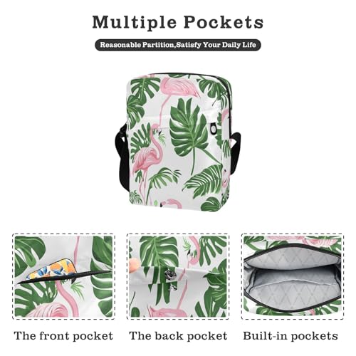 Crossbody Bag Flamingo Monstera Leaves Messenger Bag for Women Men Purse Shoulder Bag Satchel Bag with Adjustable Strap 214B80802