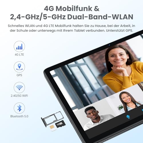 2025 Neueste 10.1 Zoll Tablet Android 14, Tablet mit Tastatur Maus und Stift,16GB+128GB(1TBTF), 4G LTE Tablets Mit 2 SIM 1 SD Slot, 5G Wifi Tablette PC, Octa-Core|13+10MP|8650mAh|1080FHD|GPS -Grau 3