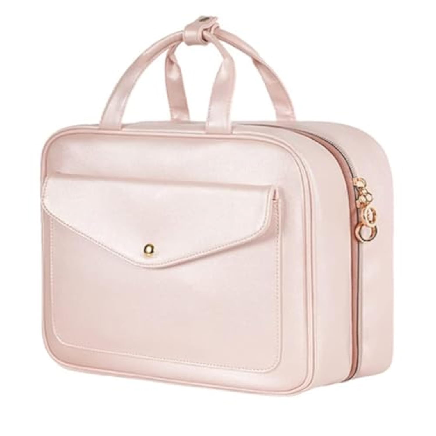 BEROZA Toiletry Bag, Portable Women's Travel Cosmetic Bag, Large Waterproof Cosmetic Bag, Hanging Toiletry Bag with Hooks, Fits Full Size Bottles, Holds Toiletries, Cosmetics, Brushes, Bottles (Pink)