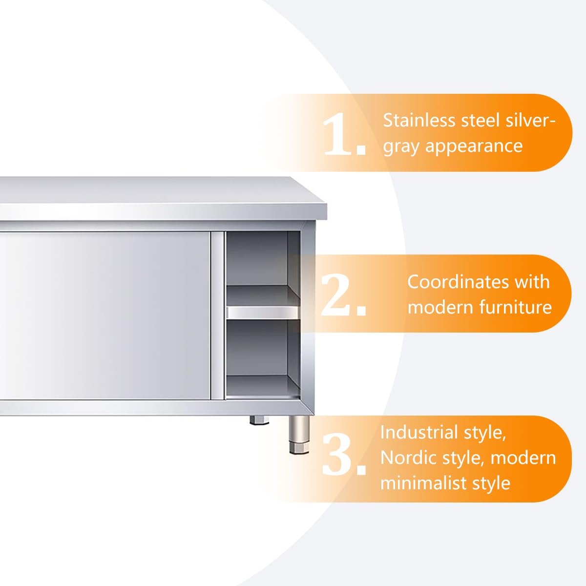 Tavolo da lavoro in acciaio inox con ante scorrevoli, spazioso tavolo da cucina con armadietto, per uso commerciale, all'aperto, ristorante, hotel e garage, multifunzionale
