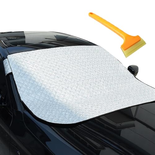 KASESSS Copertura Per Parabrezza Auto 140 x 100cm Con Raschietto Per Il Ghiaccio, Ripiegabile Parabrezza Auto Antigelo, Telo Copriauto Per Bloccare Neve, Brina, Raggi Uv, Escrementi Di Uccelli