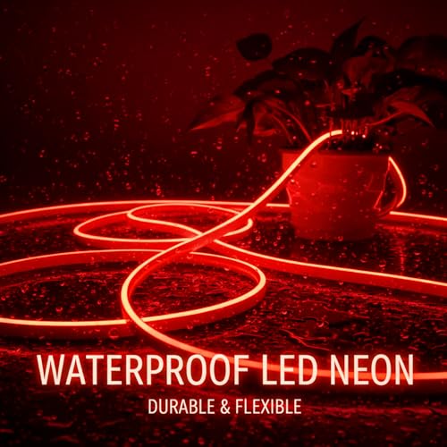 Image of Red Neon LED Strip Light 5 Meter with Adapter | Flexible IP65 Waterproof Silicone Rope Light for Indoor and Outdoor Bedroom, Ceiling, Gaming Room, Party Decoration