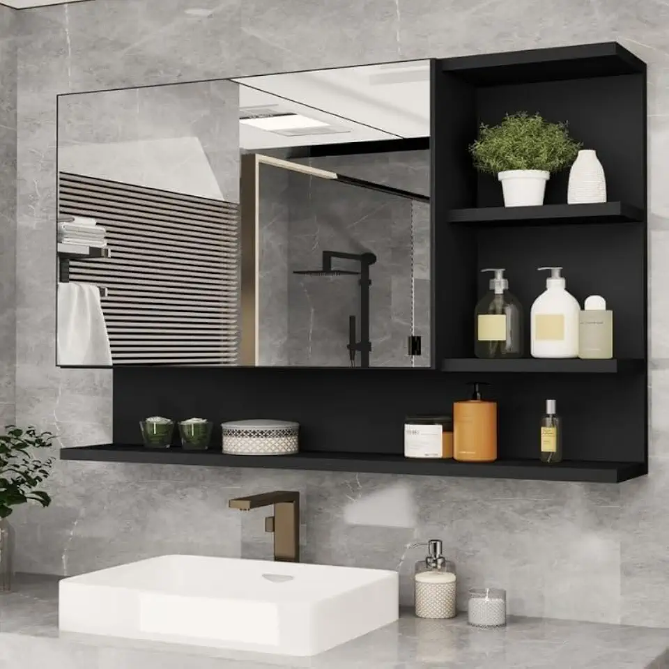 Armario Espelheira Para Banheiro 1 Porta Cleópatra (Preto)