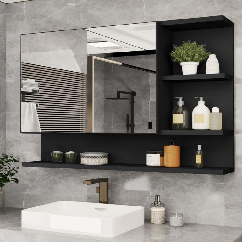 Armario Espelheira Para Banheiro 1 Porta Cleópatra (Preto)