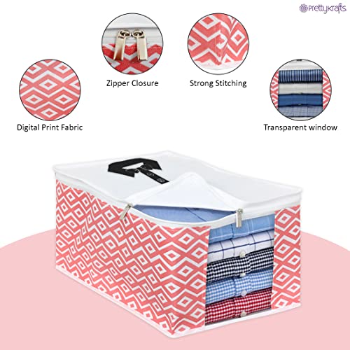 Image of PrettyKrafts XL Shirt Cover For Storage Organizer Garment Cover Foldable Clothes Storage Bags For Wardrobe /Closet Organiser, (Set of 2) Diamond Red