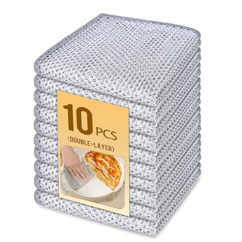 Double Layer Wire Dishcloth, Multipurpose Wire Dishwashing Rags for Cleaning Dishes Cookware Microwave Stove Kitcken Counter Powerful and Quick Cleaning Ability Non Scratch Reusable Wet and Dry Use