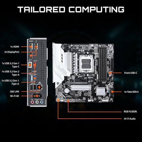 Image of GIGABYTE B840M GAMING PLUS WIFI6E AMD AM5 mATX Motherboard, Support Ryzen 9000 /8000 /7000 Series, 8+2+2 Power Phase, DDR5, 2x M.2, PCIe 4.0, USB-C 3.2 Gen 1, WiFi 6E, GbE LAN, EZ-Latch, 3-Year Warranty
