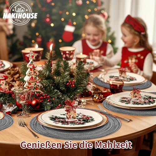 NAKIHOUSE Tischsets Abwaschbar Rund Geflochten Grau Tischset 12er Set – Ansicht 2