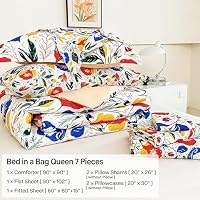 lasoftan Floral Queen Comforter Set with Sheets, 7 piece Luxury Vintage Bedding, Soft Microfiber Bed in a Bag, Cozy Lightweight Bed Set, Blue Orange Flower — image 8