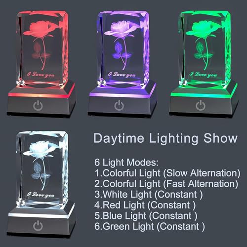 Image of 3D Rose Crystal Multicolor Nightlight,I Love You Decolamp,Perfect Thanksgiving and Christmas Gifts for Mom Mother My Girlfriend Wife Her,Unique Valentines Anniversary Birthday Presents Ideas