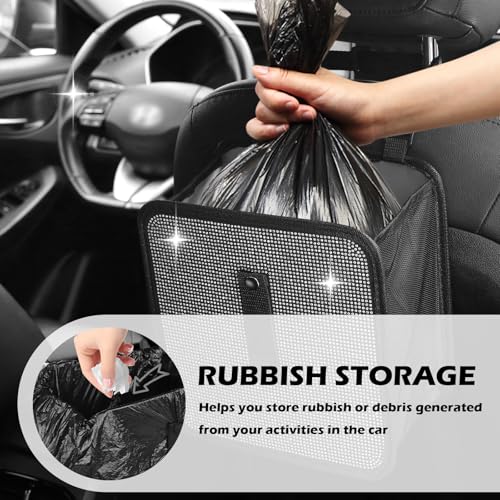 Image of Bling Car Trash Can with Rhinestone,Foldable Car Garbage Can for in-Vehicle Waste Disposal,Multipurpose Hanging Back Seat Organizer & Decorations Fit for Most Cars Trucks (Pink)