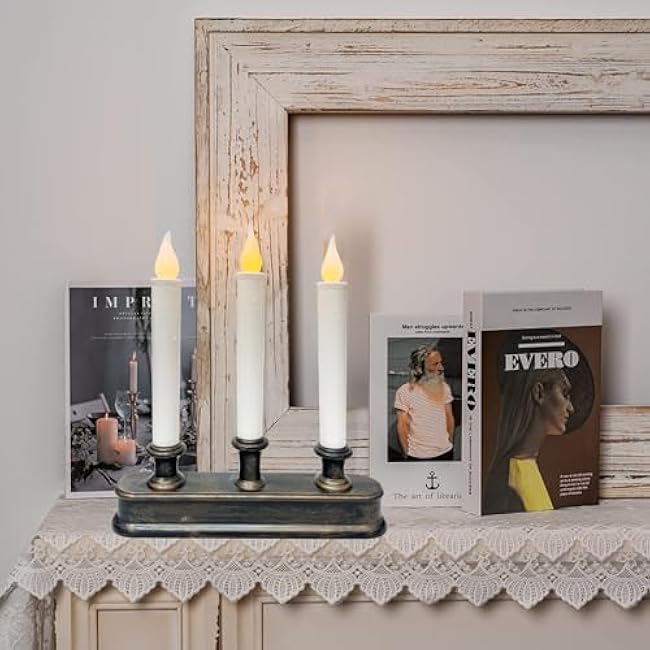 Christmas Window Candle Lights, 3 Lights Battery Powered Window Candles£¬Window Candle Flameless Flicker LED Lights with Bronze Base fit Candlelight Dinners, Party, Christmas Decorations