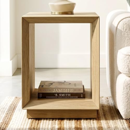 ModernMate End Table with Charging Station 2-Tier Side Table with Open Storage Wood Nightstand with USB Ports & Outlets Modern Bedside Table for Bedroom Living Room Easy Assembly Natural Wood