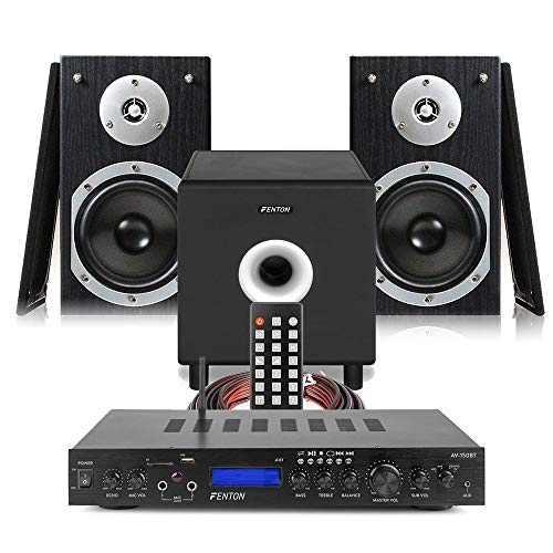 Fenton SHFB55B 2.1 Stereo Surround Sound System - HiFi Bookshelf Speakers with Bluetooth Amplifier, Active 8-Inch Subwoofer