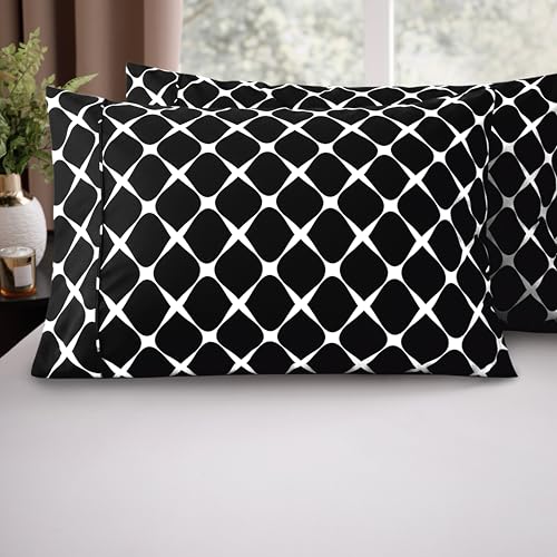 Image of Elegant Comfort Luxury Ultra-Soft 2-Piece Pillowcase Set - 1500 Premium Hotel Quality Microfiber Double Brushed - Wrinkle Resistant, King Size, Bloomingdale Pattern Black