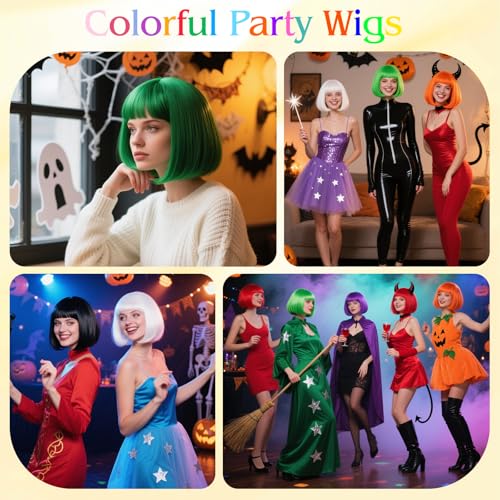 Image of MEEZY Yellow Bob Wig with Bangs Heart Sunglasses for Women, Neon Colored Bob Hair Funny Party Wig Synthetic Crazy Hair for Woman Man Halloween Costume Cosplay Bachelorette Party Supplies