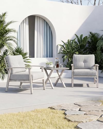 Image of Never-Rust Aluminum Outdoor Side Table, Anti-Rust Outside Patio Side Table with Resin Tabletop, Modern Weather-Resistant Square Patio End Table for Yard, Garden, Poolside, White Oak