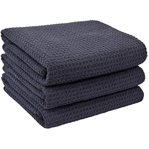 SINLAND Microfiber Kitchen Dish Towel Hand Towel and All Kitchen Cleaning Cloth Quick Drying Waffle Weave 16inch X 24inch(3 Pack Black) Cover