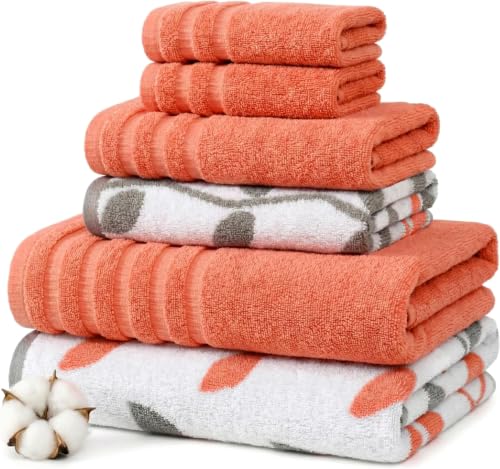 Image of Modern Threads 6 Piece Bath Towel Set Bathroom Set w / 2 Bath Towels, 2 Hand Towels, & 2 Wash Cloths 100% Cotton, Super Absorbent & Extra Soft Reversible Natural Vine (Rust Orange) 1 Set (Pack of 8)