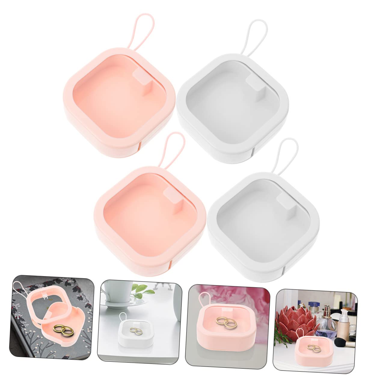 SOLUSTRE 4Pcs Portable Hair Tie Organizer with Handle Multi Function Scrunchie Box for Travel Home Convenient Storage Case for Hair Supplies Colors