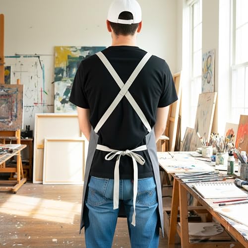 Image of Work Apron - Stylish Cotton Apron with Rip Stop Weave, Waterproof & Breathable Membrane, Durable Tear Resistant, Chef, Kitchen, BBQ, Workshop & Gardening Apron-Forest Green