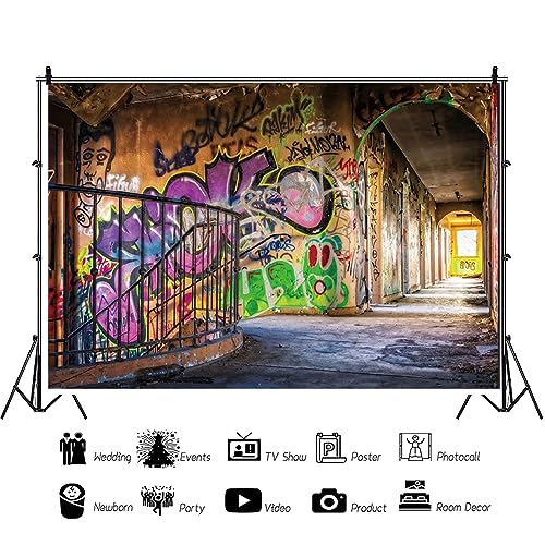 YongFoto 3x2m Vinyl Photo Backdrop Graffiti on City Ruins Wasteland Old Staircase Photography Background Portrait Photo Shoot Studio Props - Image 3