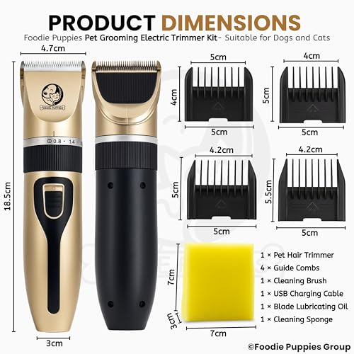 Image of Foodie Puppies Rechargeable Cordless Electric Hair Trimmer Grooming Set, Professional Dog Hair Trimmer Long Short Hair Shaver for Small, Medium & Large Dogs, Cats (Trimmer Kit)